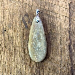 Speckled Polished Flint Khaki Tear Drop Necklace Pendant